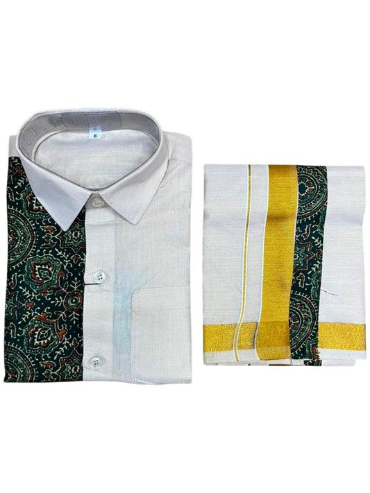 Southloom Tissue Ajrakh Printed Kids's Combo (Shirt + Velcro Mundu) SLKCOMBO