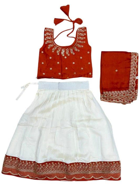 Southloom Stitched Georgette Dhavani Set with Pavada and Orange Blouse Piece SLKDHAVANI