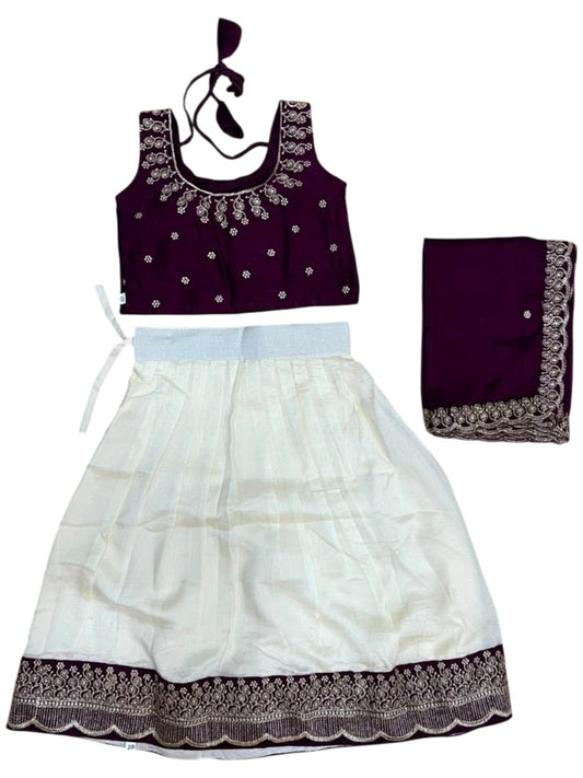 Southloom Stitched Georgette Dhavani Set with Pavada and Purple Blouse Piece SLKDHAVANI