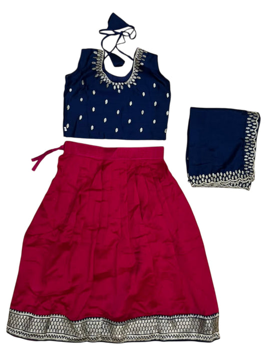Southloom Georgette Kids Dhavani Set in Rani Pink and Blue SLKDHAVANI