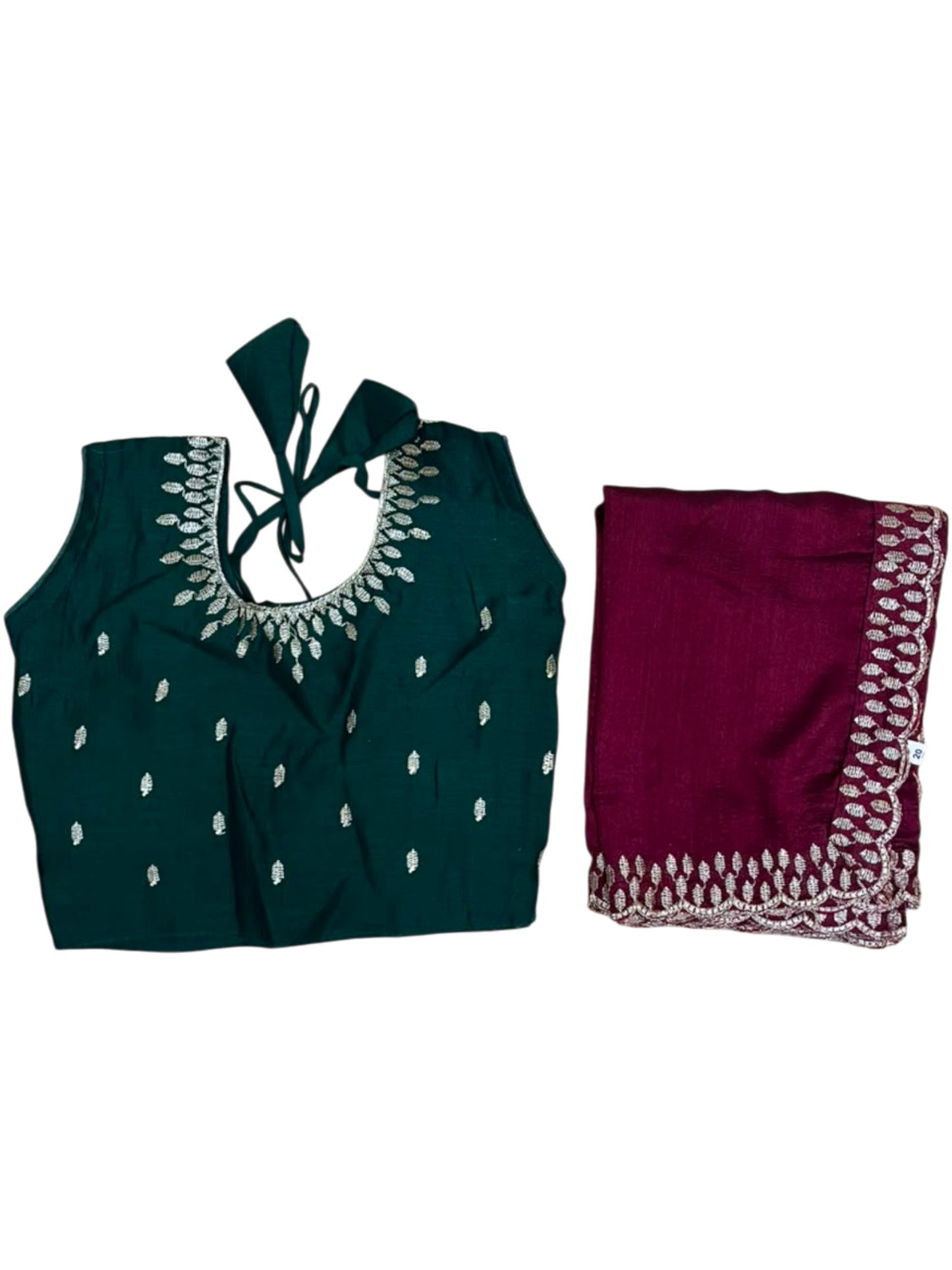 Southloom Georgette Kids Dhavani Set in Maroon and Green SLKDHAVANI