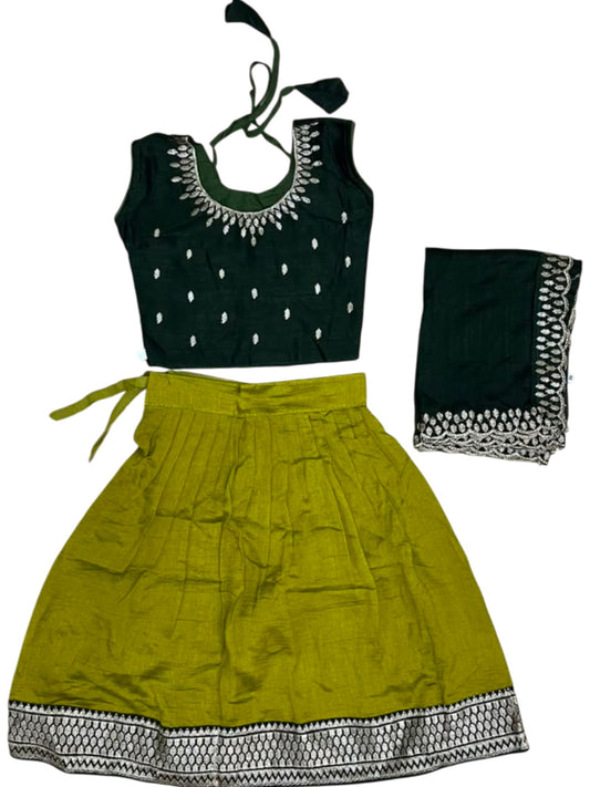 Southloom Georgette Kids Dhavani Set in Olive Green and Green SLKDHAVANI