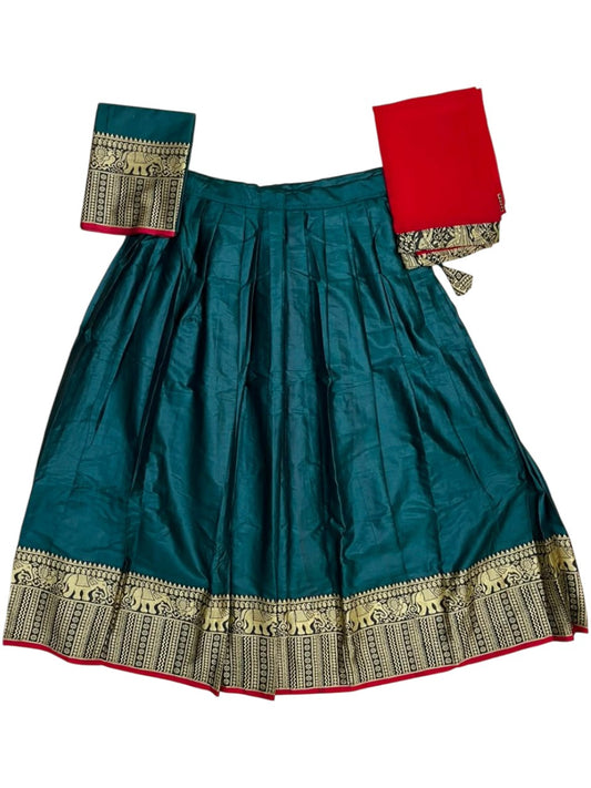 Southloom Semi Stitched Narayanpet Dhavani Set with Pavada and Green Blouse Piece SLDHAVANI SL541