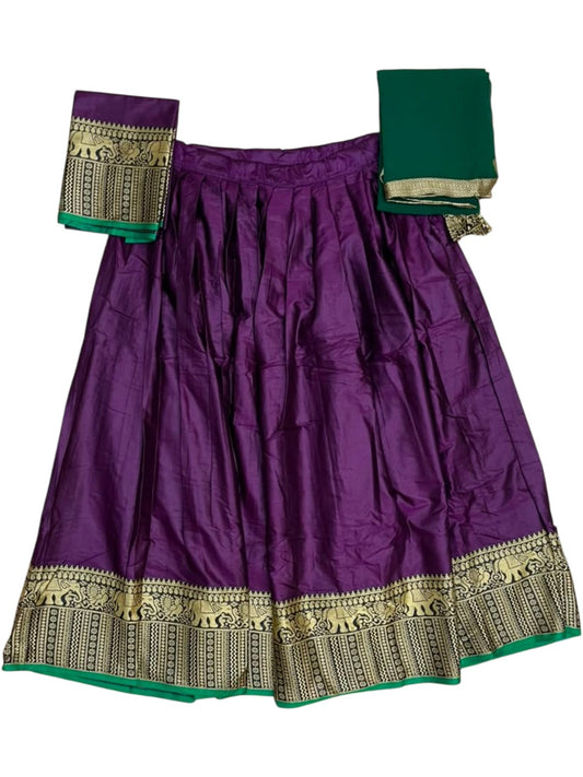 Southloom Semi Stitched Narayanpet Dhavani Set with Pavada and Purple Blouse Piece SLDHAVANI SL541