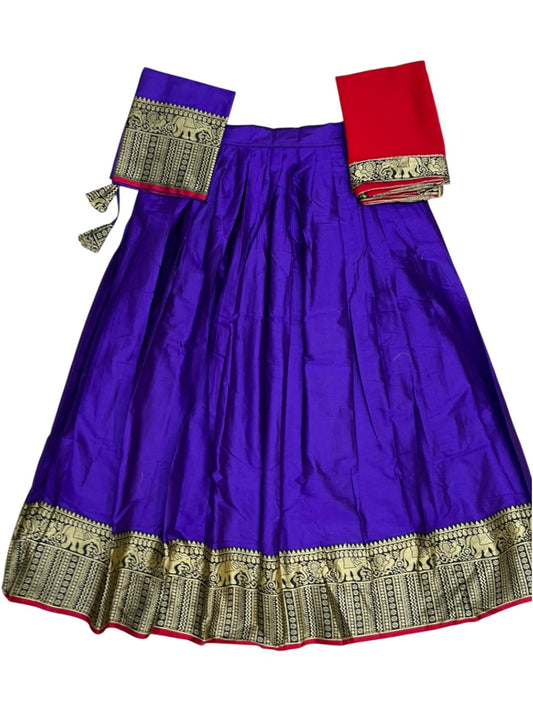 Southloom Semi Stitched Narayanpet Dhavani Set with Pavada and Violet Blouse Piece SLDHAVANI SL541