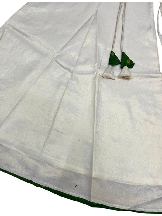 Southloom Kerala Tissue Kasavu Pavada Blouse with for Kids in Olive Green