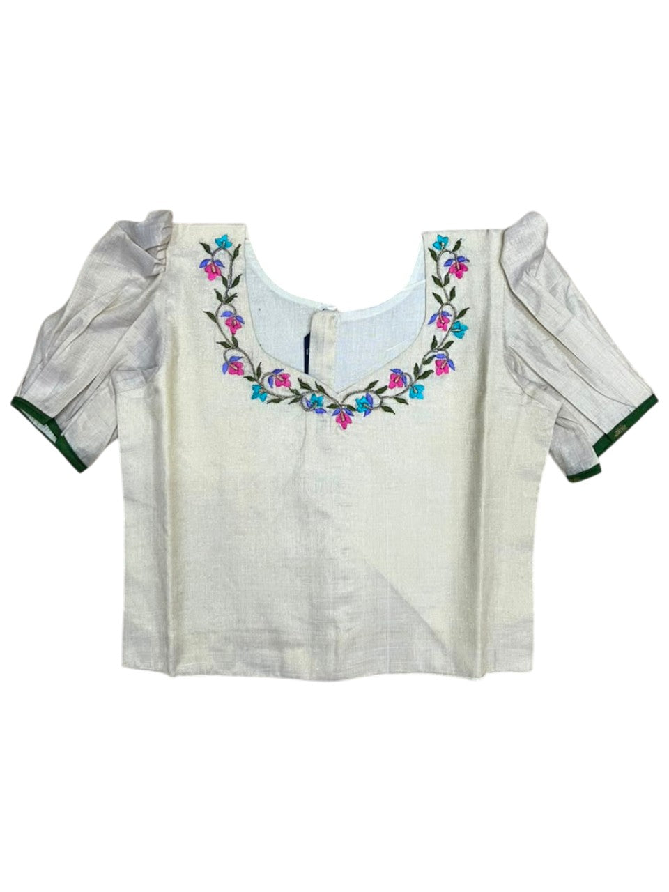 Southloom Kerala Tissue Kasavu Pavada Blouse with for Kids in Olive Green
