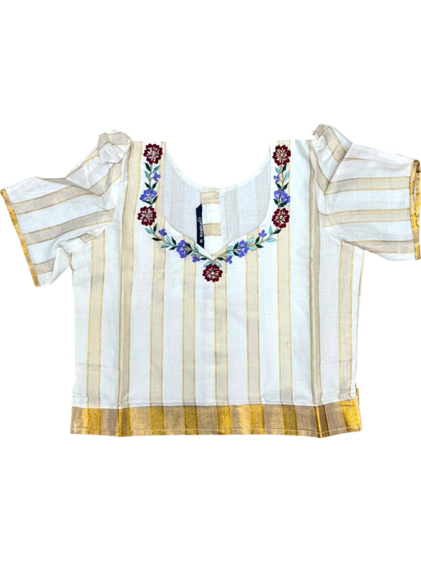 Southloom Kerala Cotton Kasavu Pavada Blouse with for Kids