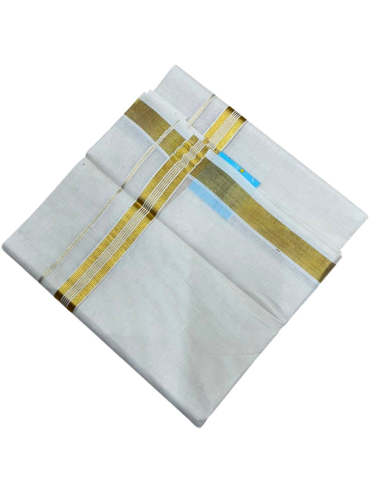 Southloom Kerala Pure Cotton Double Mundu with Gold Kasavu and Border (South Indian Dhoti)
