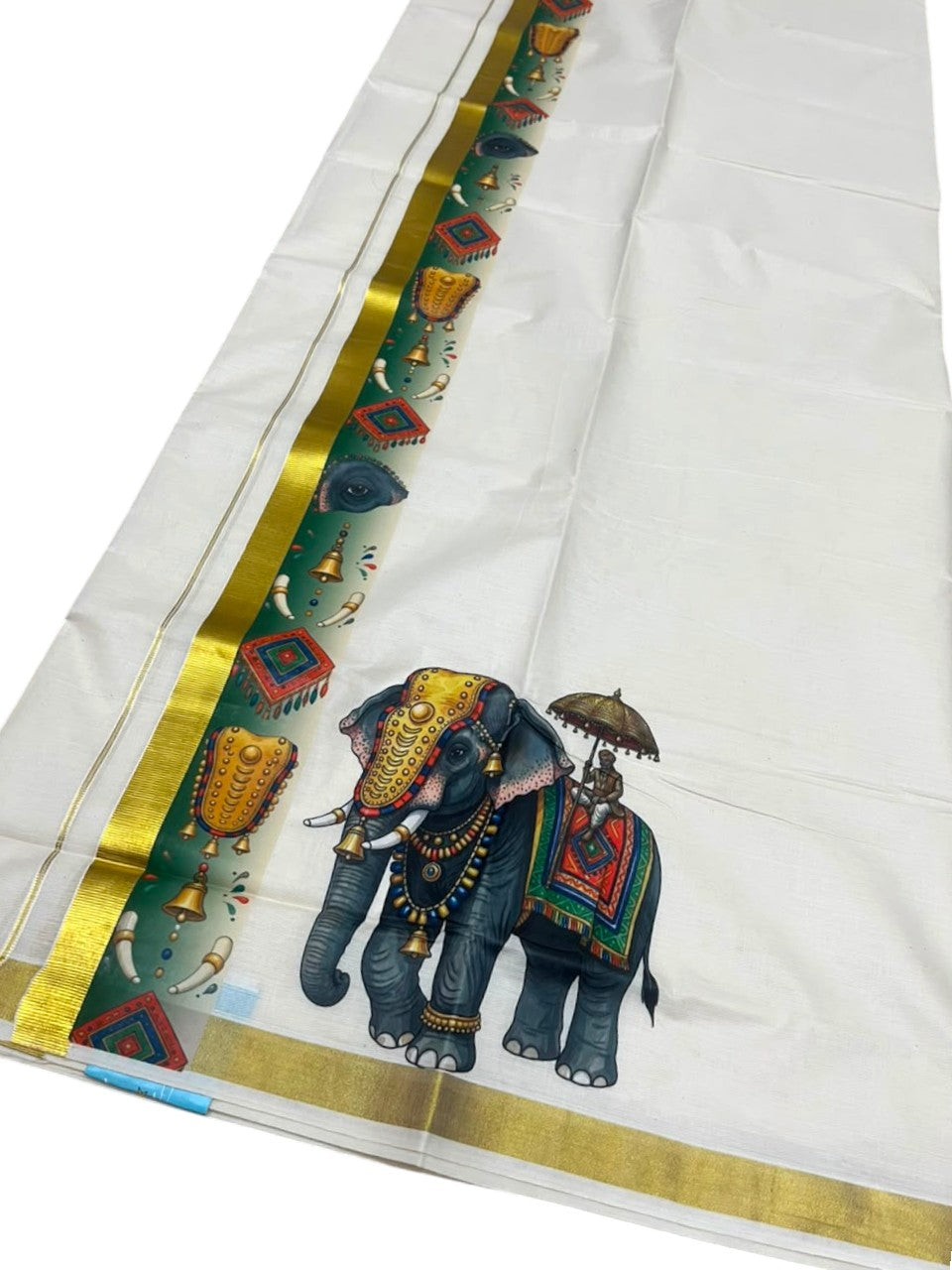 Southloom Pure Cotton Elephant Digital Printed Double Mundu (South Indian Kerala Dhoti)