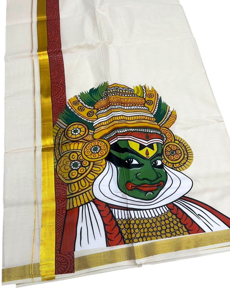 Southloom Pure Cotton Kadhakali Digital Printed Double Mundu (South Indian Kerala Dhoti)
