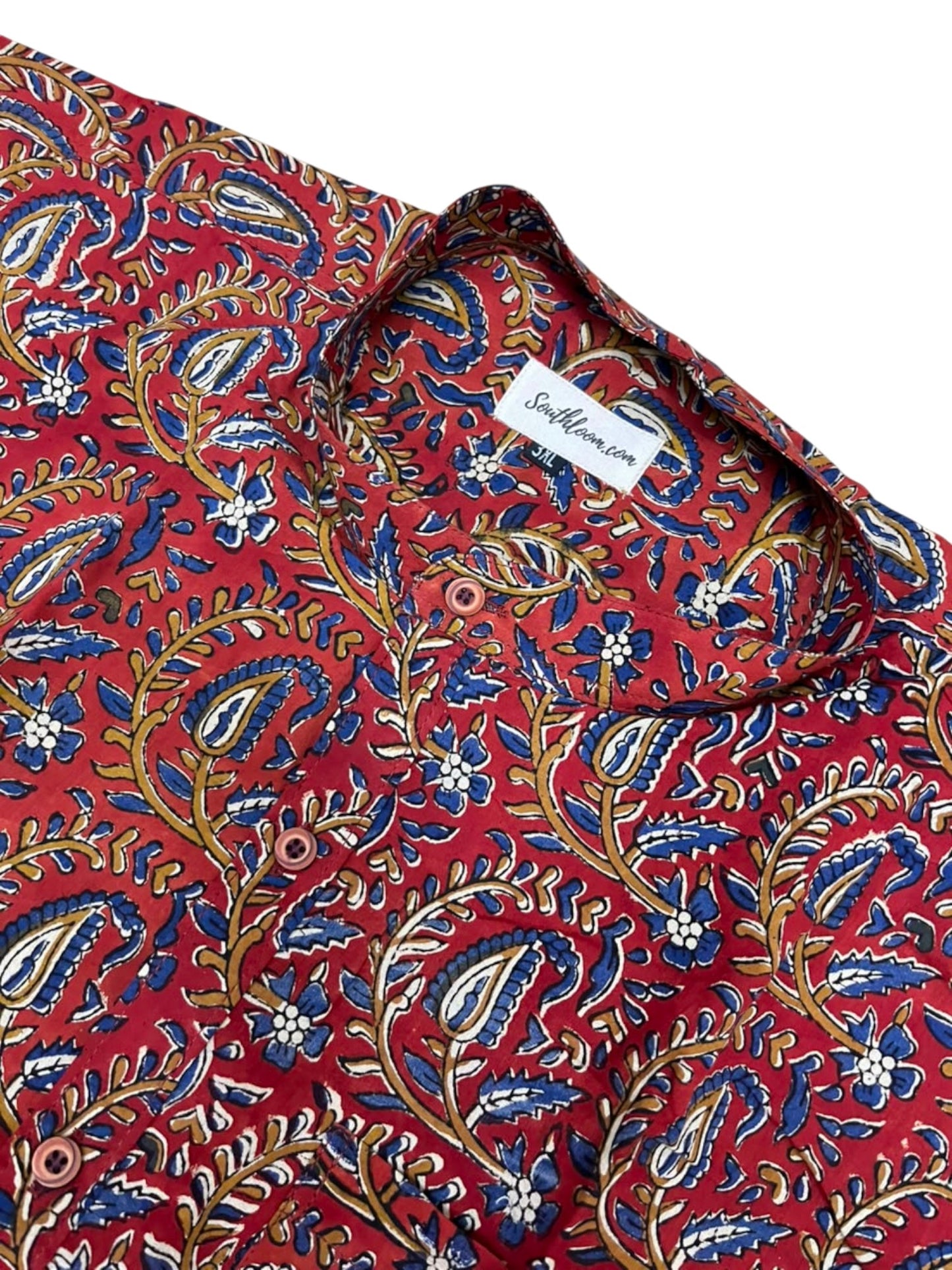 Southloom Jaipur Pure Cotton Block Printed Shirt for Men in Full Sleeve (3XL)