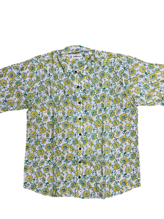 Southloom Jaipur Pure Cotton Block Printed Shirt for Men in Full Sleeve (3XL)