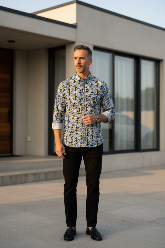 Southloom Jaipur Pure Cotton Block Printed Shirt for Men in Full Sleeve (3XL)