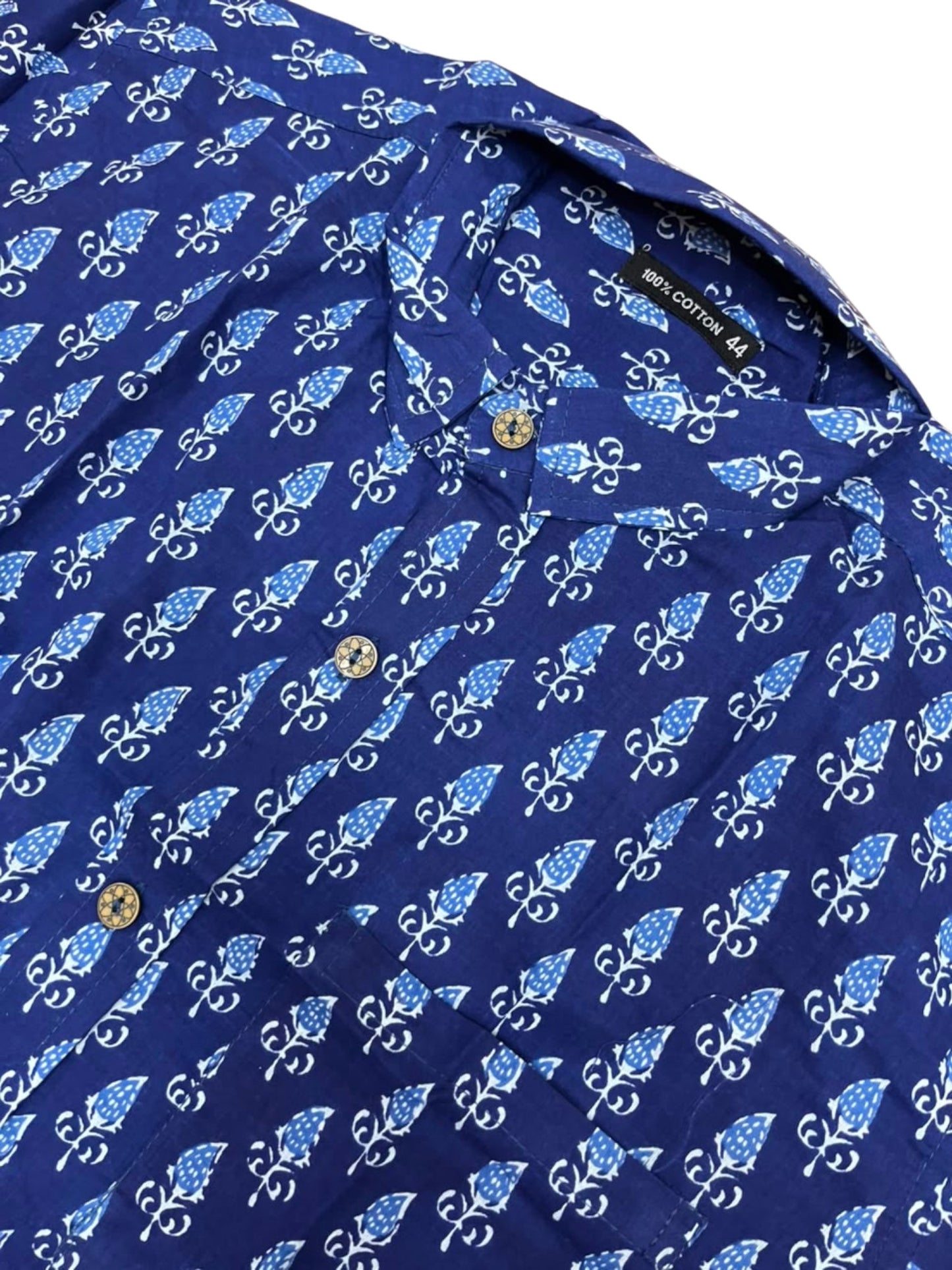 Southloom Jaipur Pure Cotton Block Printed Shirt for Men in Full Sleeve (2XL)