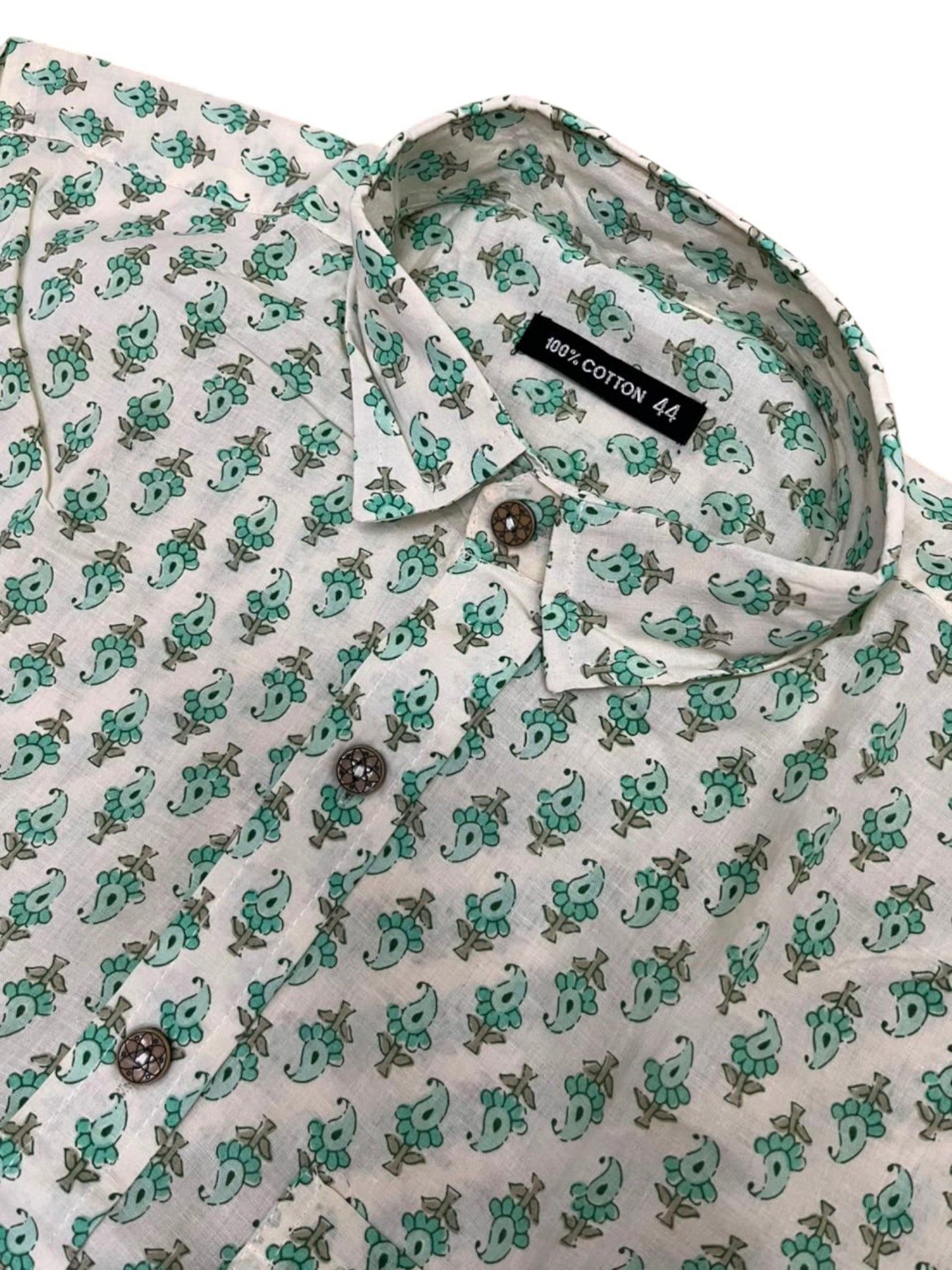 Southloom Jaipur Pure Cotton Block Printed Shirt for Men in Full Sleeve (2XL)