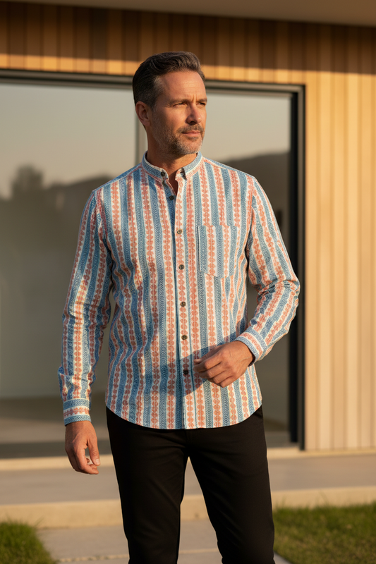 Southloom Jaipur Pure Cotton Block Printed Shirt for Men in Full Sleeve (2XL)