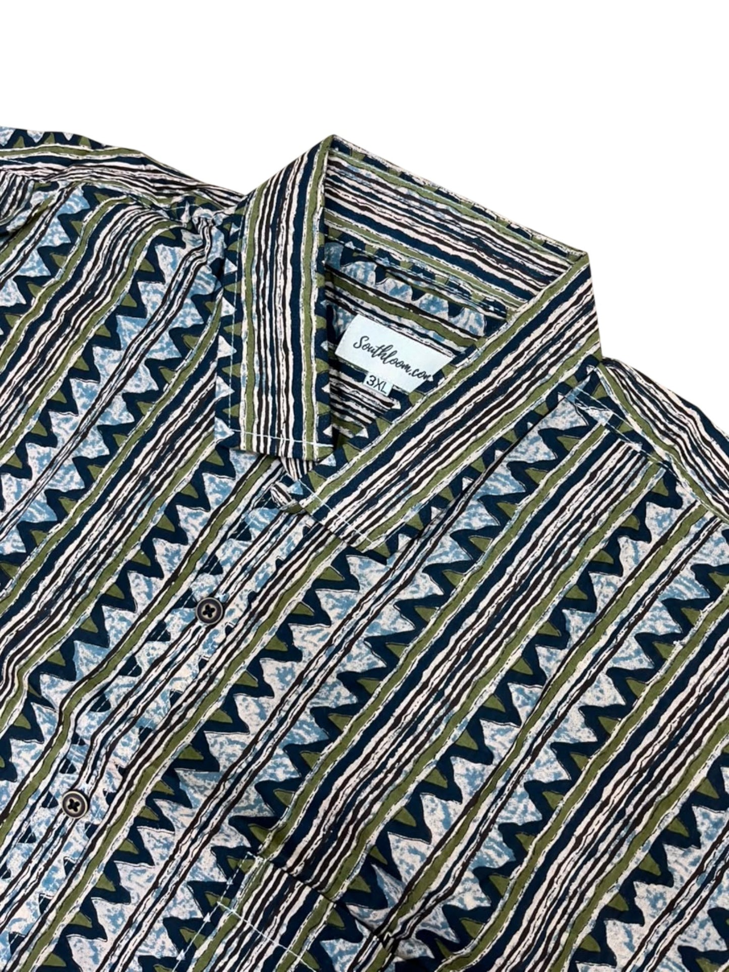Southloom Jaipur Pure Cotton Block Printed Shirt for Men in Full Sleeve (3XL)