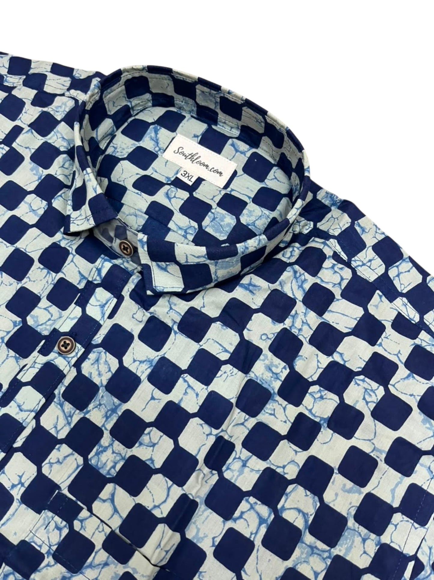 Southloom Jaipur Pure Cotton Block Printed Shirt for Men in Full Sleeve (3XL)