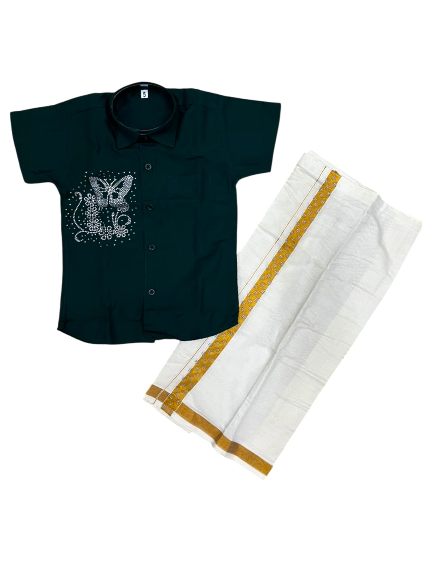 Southloom Cotton Stone Work Kids's Combo (Shirt + Velcro Mundu) SLKCOMBO