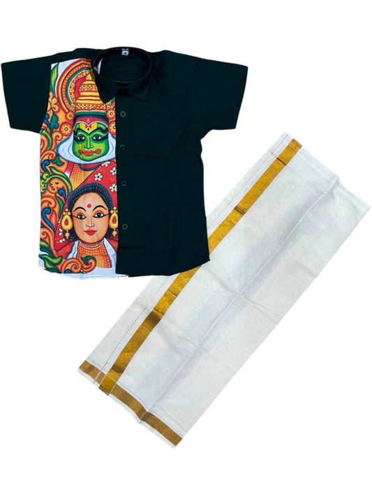 Southloom Cotton Digital Printed Kids's Combo (Shirt + Velcro Mundu) SLKCOMBO