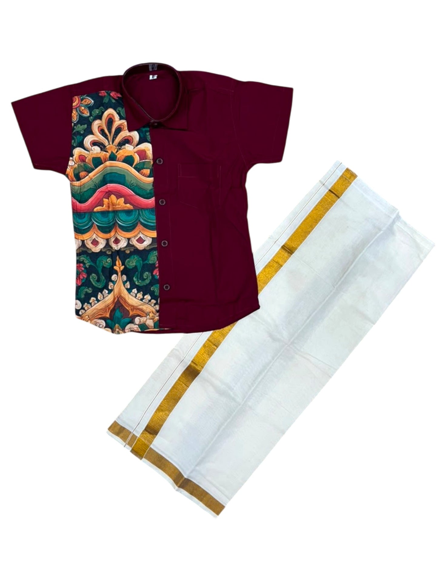 Southloom Cotton Digital Printed Kids's Combo (Shirt + Velcro Mundu) SLKCOMBO