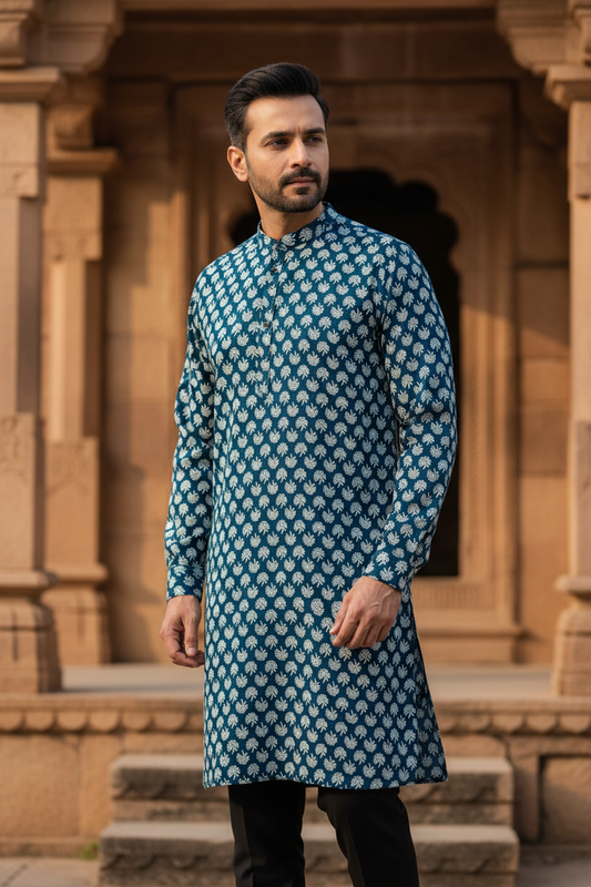 Southloom Pure Cotton Jaipur Printed Long Kurta for Men