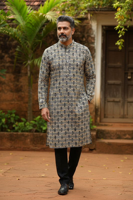 Southloom Pure Cotton Jaipur Printed Long Kurta for Men
