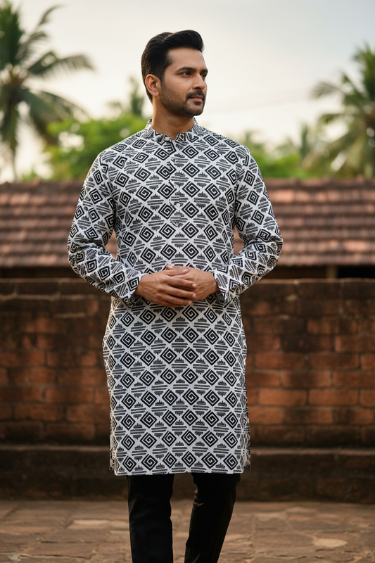 Southloom Pure Cotton Jaipur Printed Long Kurta for Men