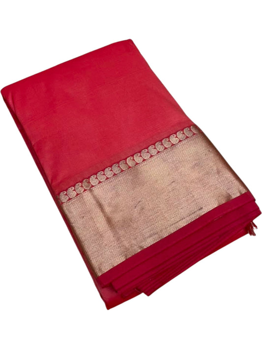 Southloom Silk Saree with Plain Body And Paisley Border in Green SL552