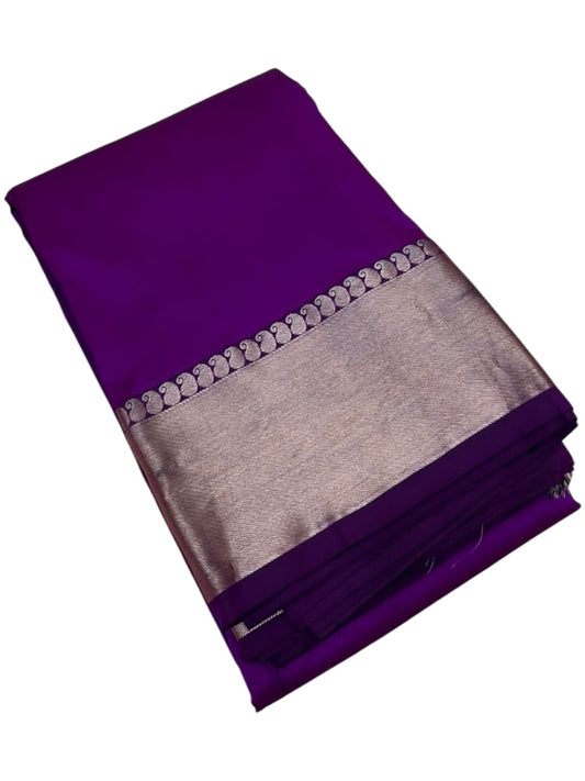 Southloom Silk Saree with Plain Body And Paisley Border in Purple SL552