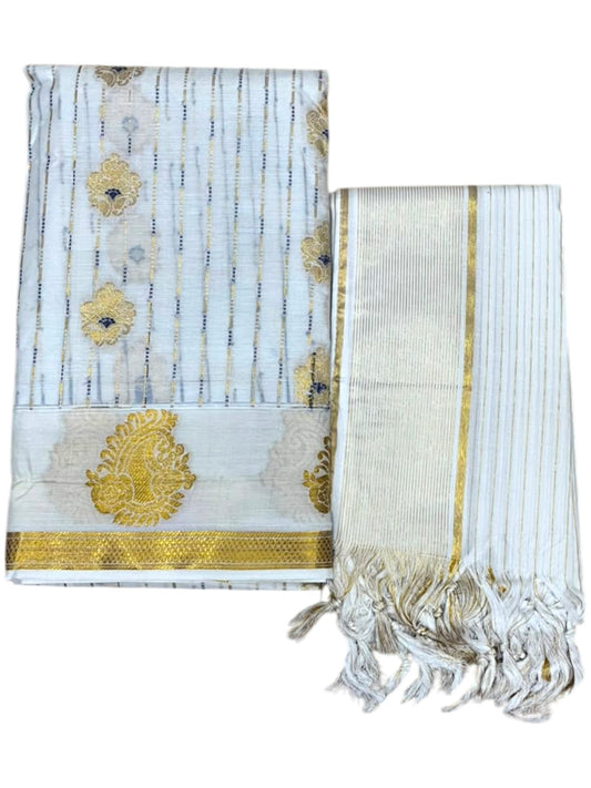 Southloom™ Cotton Churidar Salwar Suit Material with Woven Stripes Design in Blue (include Lines Shawl / Dupatta)