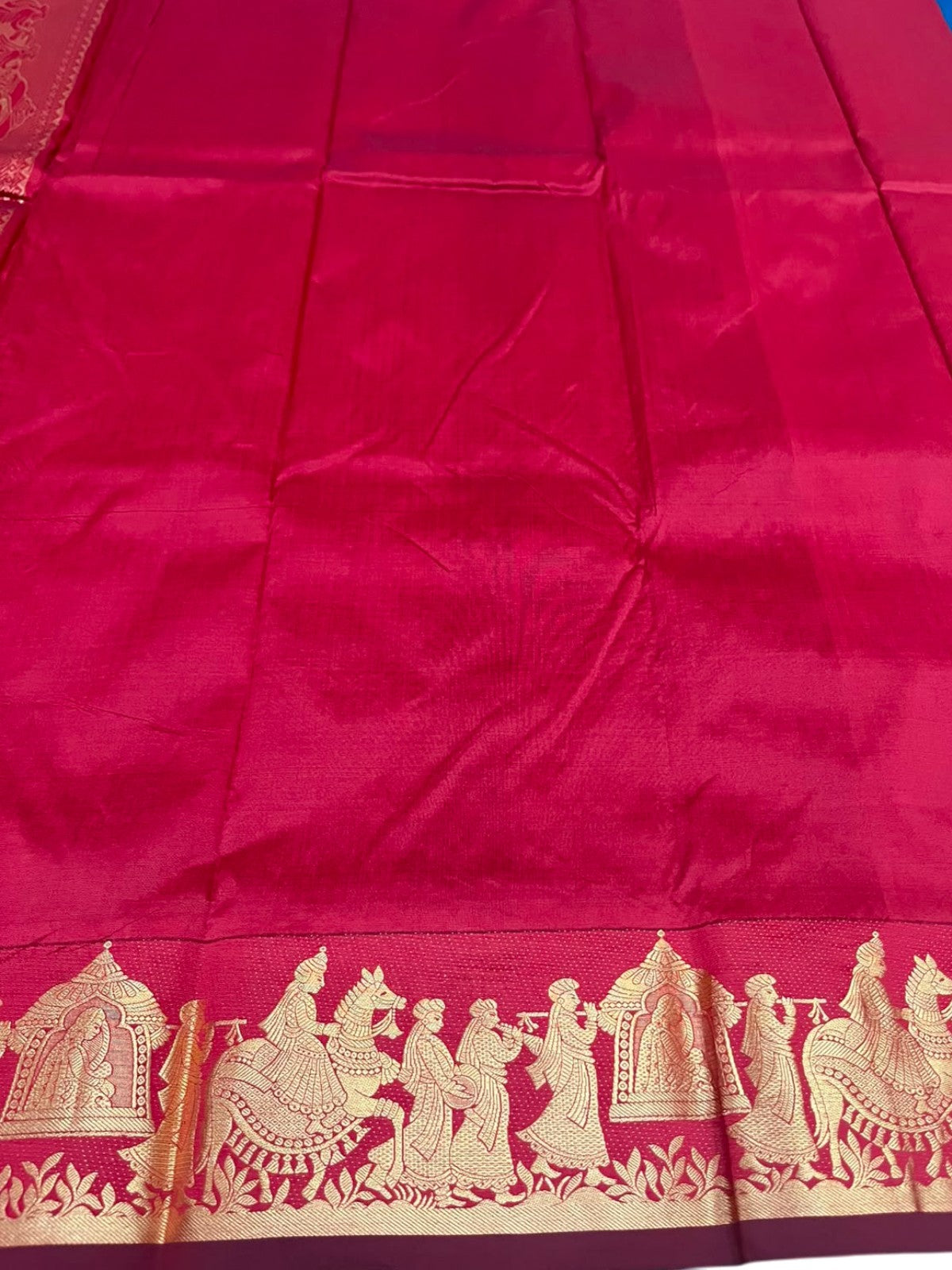 Southloom Silk Saree with Golden Zari Elephant Design On Body And Border in Blue SL553