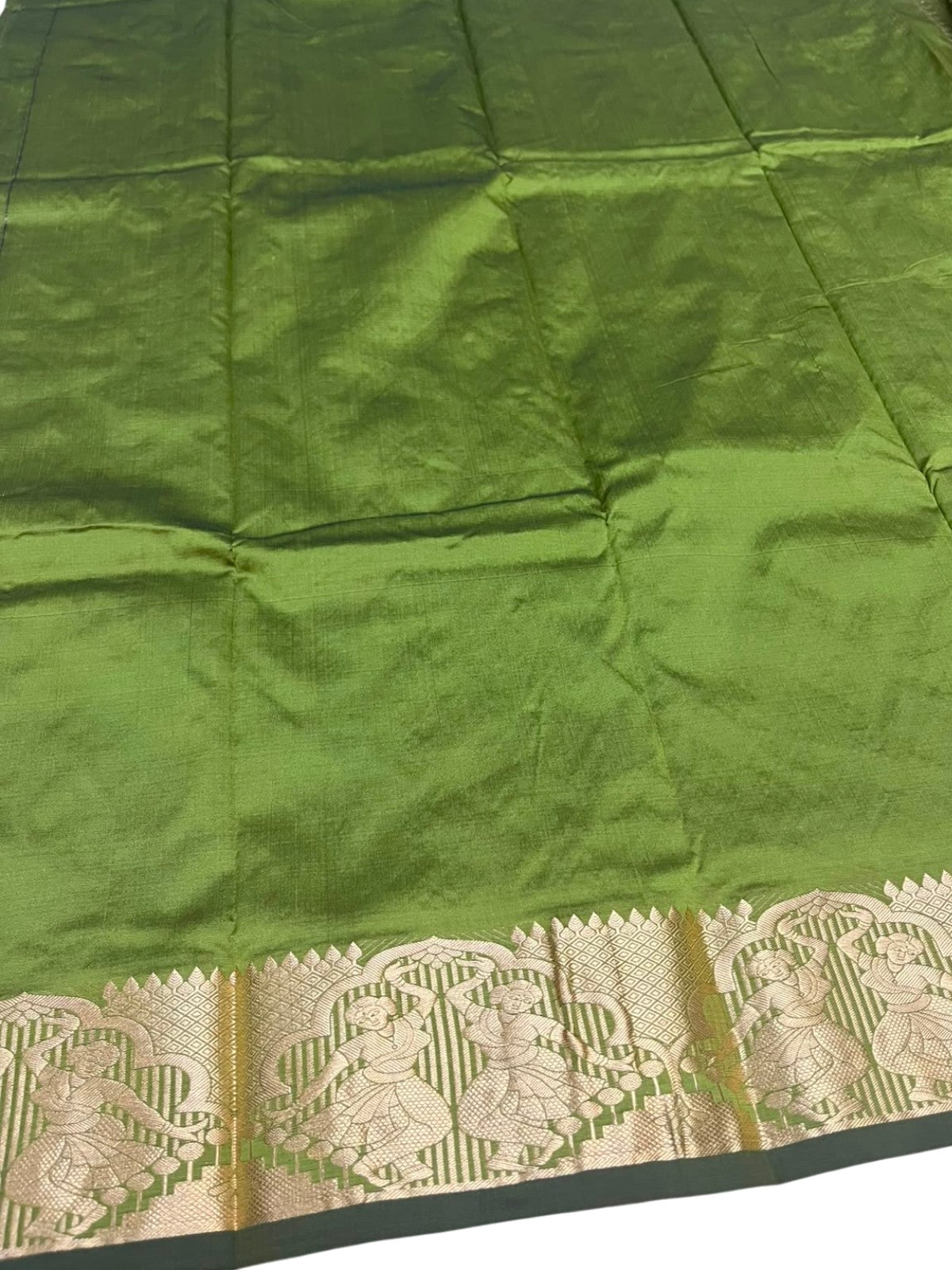 Southloom Silk Saree with Golden Zari Work On Body And Border In Olive Green SL554