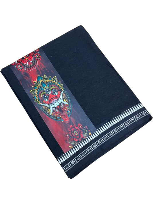 Southloom Black Printed Single Mundu / Otta Mundu / Lungi (South Indian Kerala Dhoti) with Theyyam Print