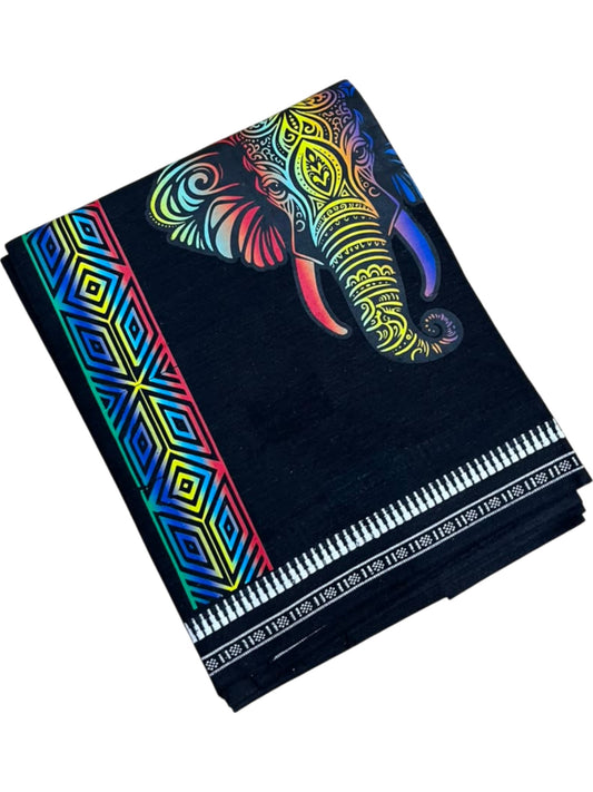 Southloom Black Neon Printed Single Mundu / Otta Mundu / Lungi (South Indian Kerala Dhoti)