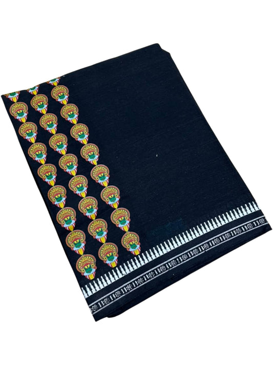 Southloom Black Printed Single Mundu / Otta Mundu / Lungi (South Indian Kerala Dhoti) with Kathakali Print