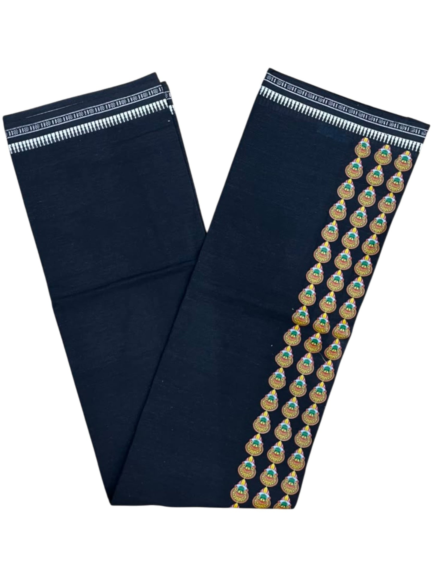 Southloom Black Printed Single Mundu / Otta Mundu / Lungi (South Indian Kerala Dhoti) with Kathakali Print