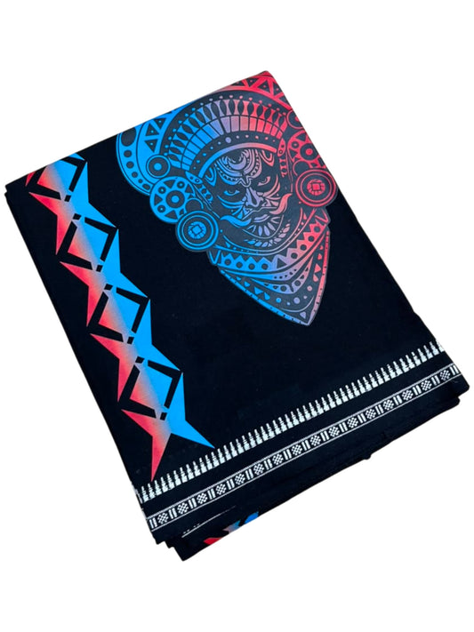 Southloom Black Neon Printed Single Mundu / Otta Mundu / Lungi (South Indian Kerala Dhoti)