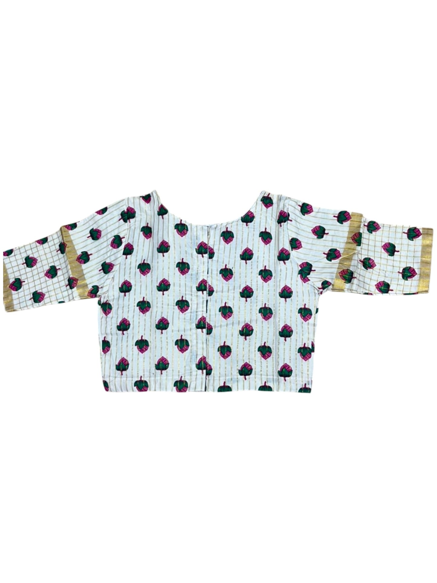 Southloom Stitched Cotton Stripes Dhavani Set with Pavada and Blouse Piece with Lotus Print