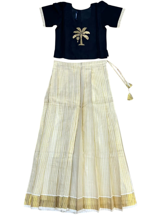 Southloom Kerala Tissue Kasavu Pavada Blouse with for Kids
