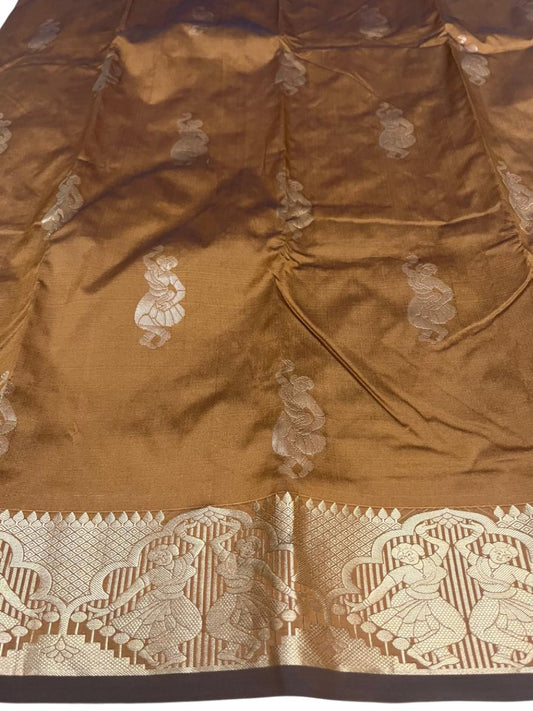 Southloom Silk Saree with Golden Zari Work On Body And Border In Olive Green SL554