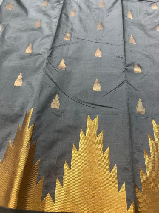 Southloom Silk Saree with Golden Temple Work On Body And Border In Grey SL559