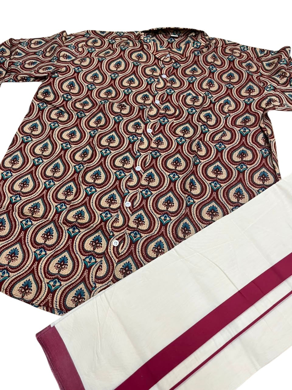 Southloom Cotton Jaipur Printed Men's Combo Full Sleeve (Shirt + Mundu) SLCOMBO SL564
