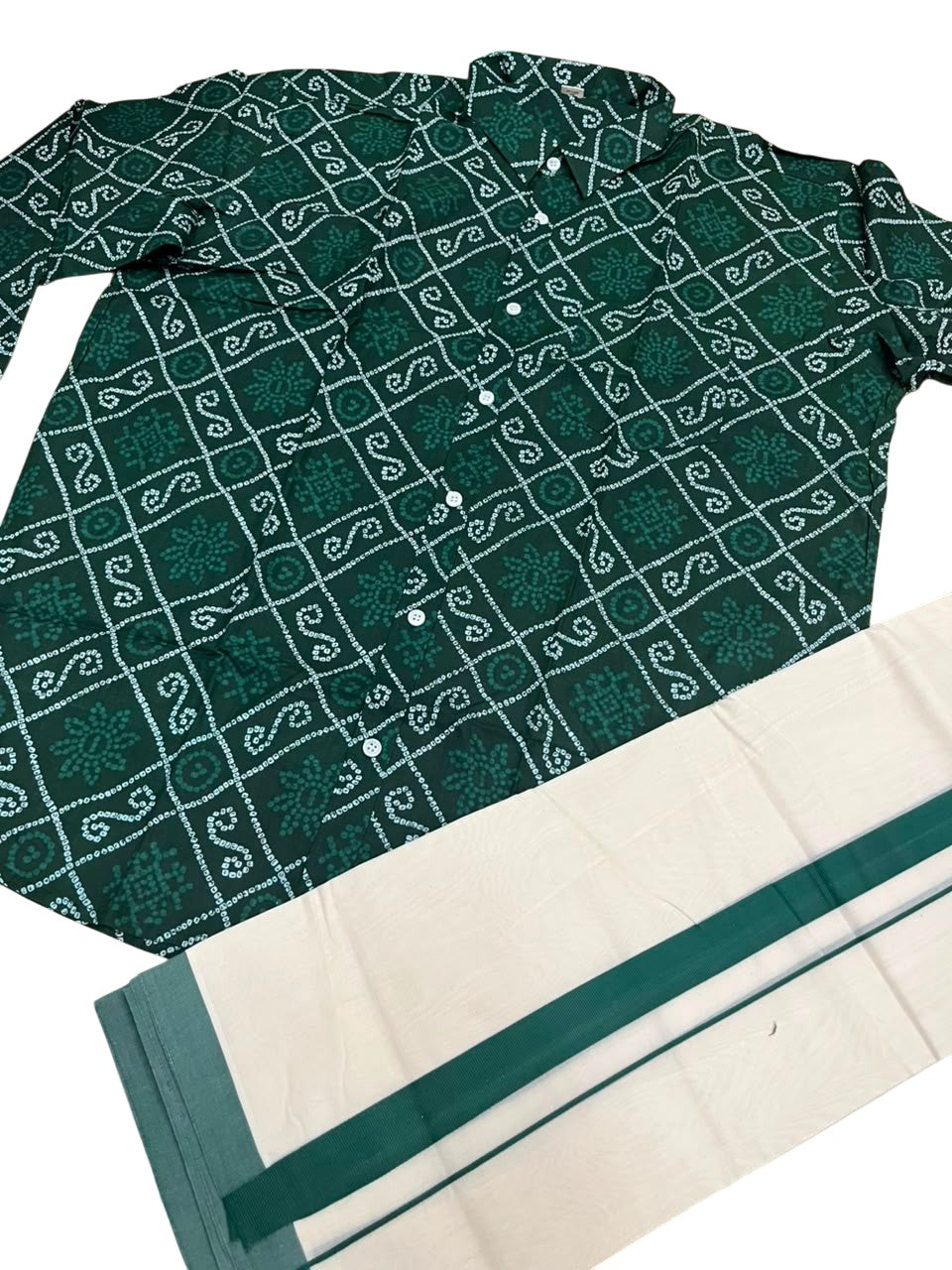 Southloom Cotton Jaipur Printed Men's Combo Full Sleeve (Shirt + Mundu) SLCOMBO SL564