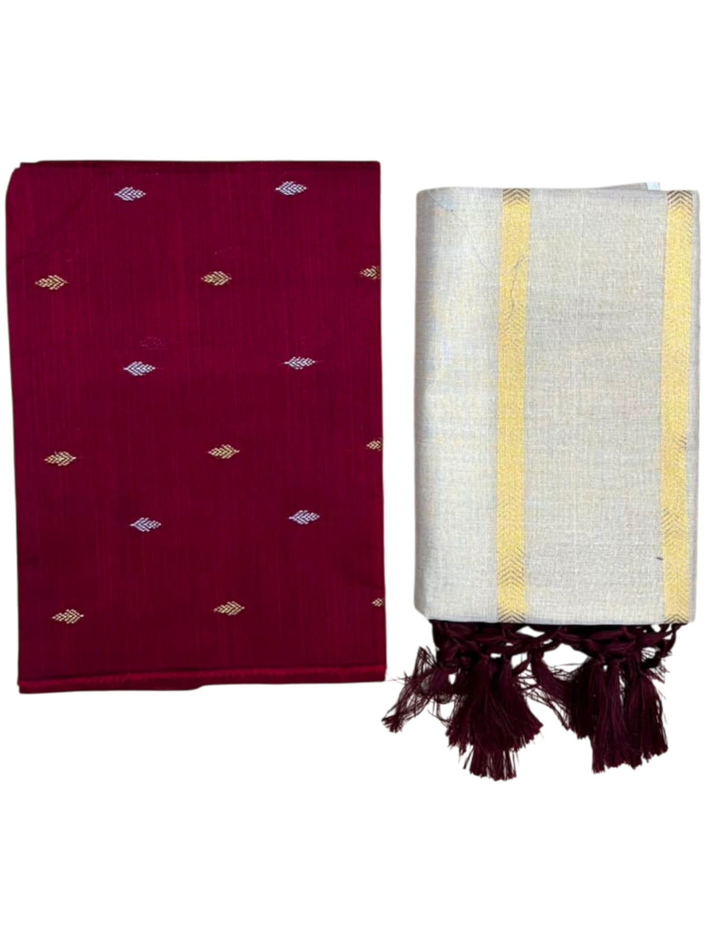 Southloom Semi Stitched Tissue Dhavani Set with Pavada and Maroon Blouse Piece