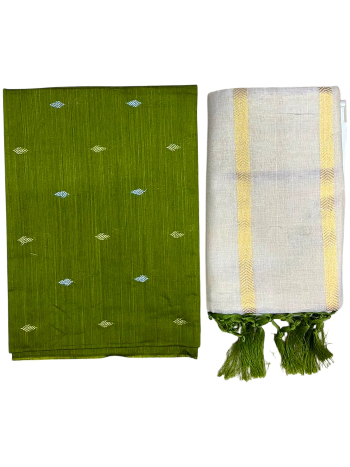 Southloom Semi Stitched Tissue Dhavani Set with Pavada and Olive Green Blouse Piece