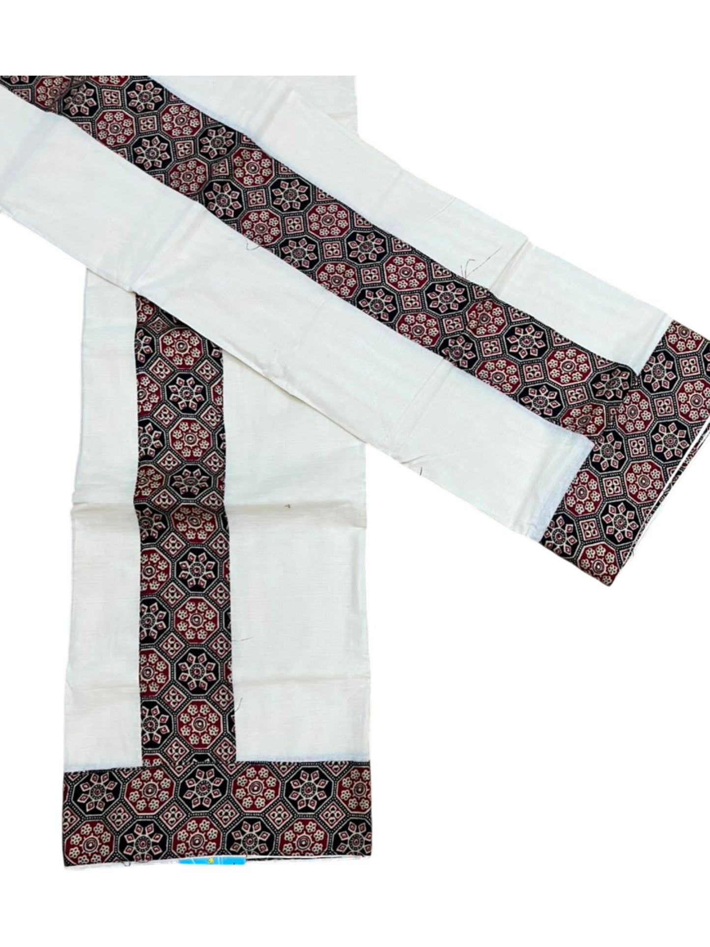 Southloom Kerala Cotton Single Set Mundu (Mundum Neriyathum) in Ajrakh Printed Design (with Blouse Piece)