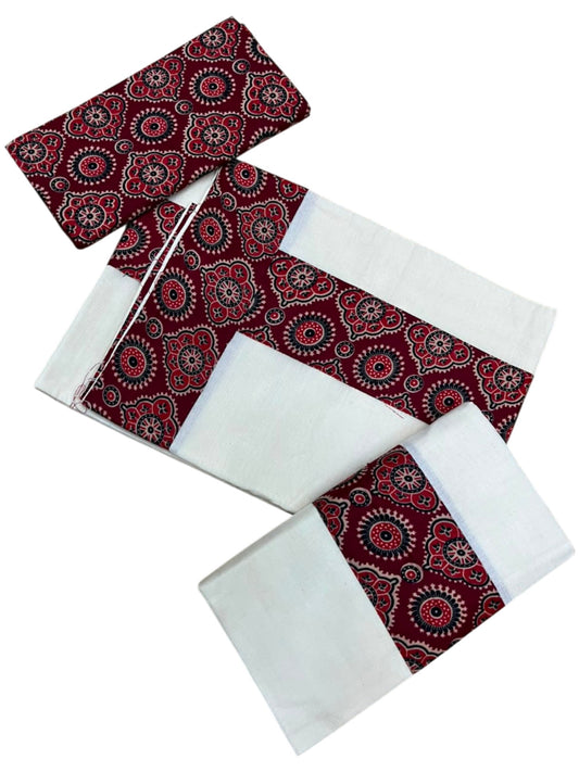 Southloom Kerala Cotton Single Set Mundu (Mundum Neriyathum) in Ajrakh Printed Design (with Blouse Piece)