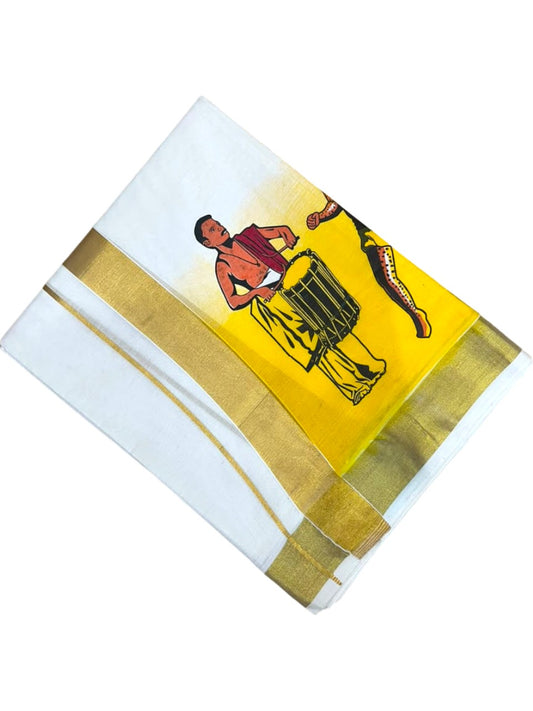 Southloom Kerala Cotton Chendamelam Digital Printed Double Mundu (South Indian Kerala Dhoti) SL567